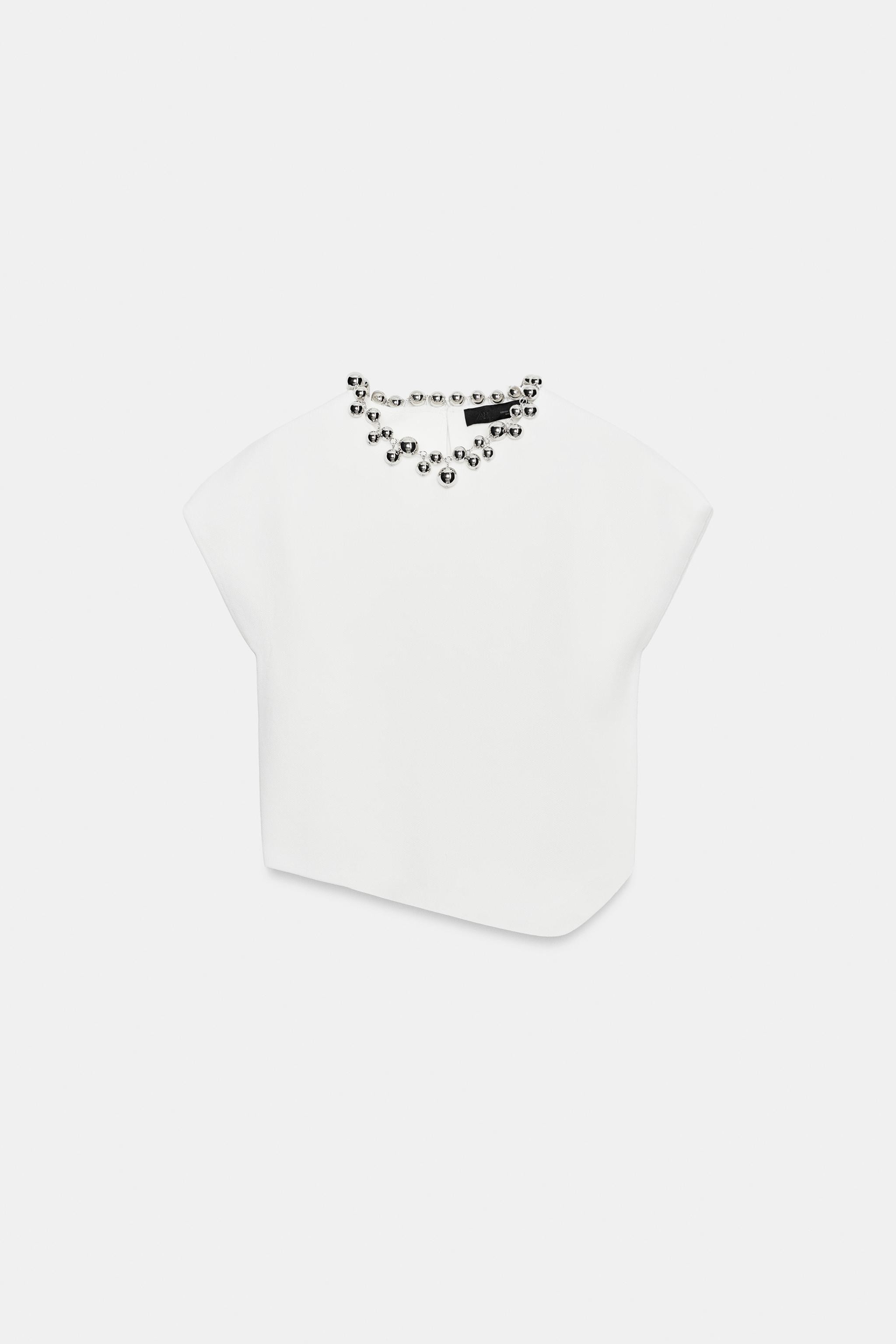 BEADED NECK KNIT TOP | Zara US