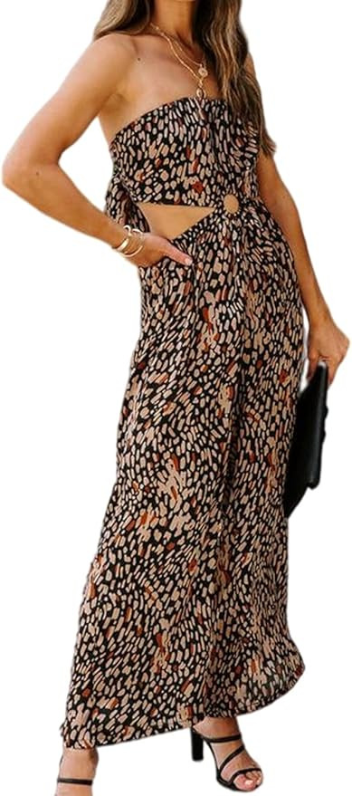 Miessial Women's Sexy Romper Off Shoulder Jumpsuit Casual Strapless Wide Leg Pants Jumpsuit | Amazon (US)