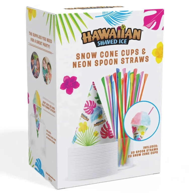 Hawaiian Shaved Ice - Accessory Pack: 20 Snow Cone Cups and 20 Spoon Straws | Walmart (US)