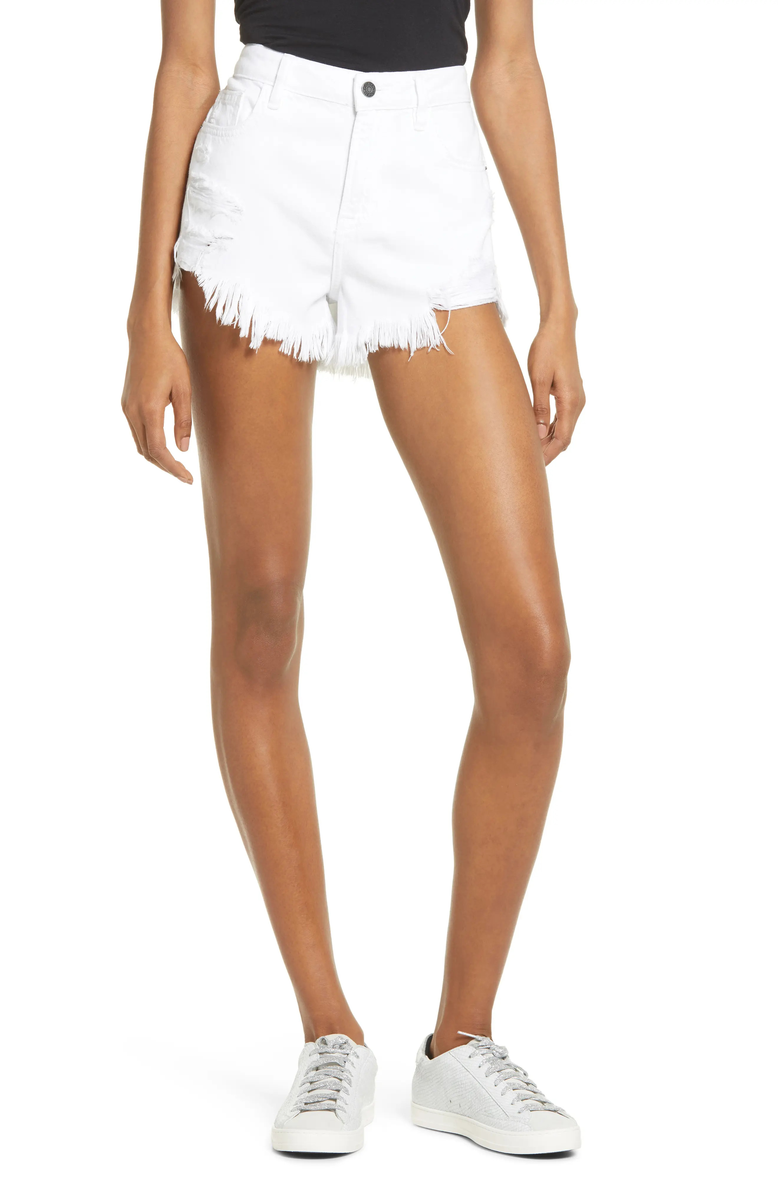 HIDDEN JEANS High Waist Frayed Hem Cutoff Denim Shorts, Size Large in White at Nordstrom | Nordstrom