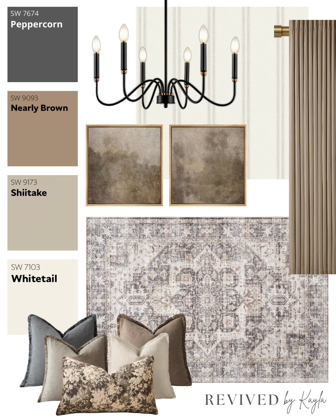 Neutral black and brown room design mood board with paint color ideas from Sherwin Williams 🖤🤎

#homedecor #homedesign #neutraldecor #neutralhome #modern #livingroom #bedroom #office #homedecorating #wayfair #amazonhome #sherwinwilliams #homeinspo #moodboard #home #makeover

#LTKHome