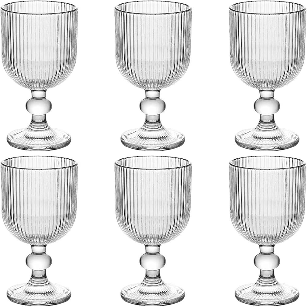 Vintage Glassware Water Goblets Drinking Clear Wine Glasses set of 6 Embossed Drinkware Stemware ... | Amazon (US)