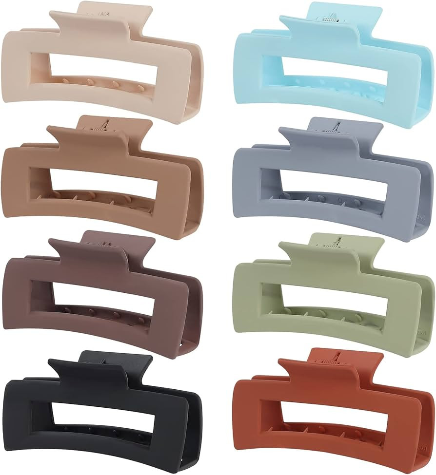 8 Pack 4.1 Inch Rectangle Large Hair Claw for Women and Girls Matte Nonslip Jaw Clips Strong Hold... | Amazon (US)