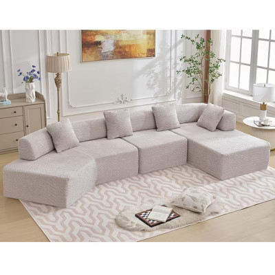 140'' Boucle Modern Minimalist L-Shaped Modular 4-Seater L-Shaped Sectional Sofasa with Chaise, Free Combination and No Assembly Required | Target
