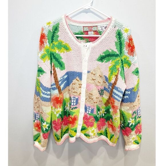 Cardigan bay hand knit tropical floral palm tree sweater | Poshmark