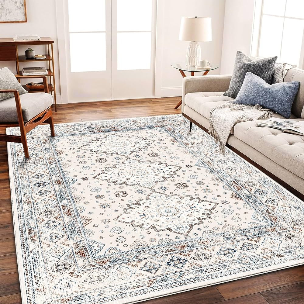 Washable Vintage Area Rug 6x9 Boho Chic Medallion Distressed Design Non-Shedding Easy Care Ideal ... | Amazon (US)