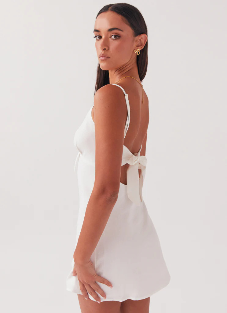 Flora Linen Mini Dress - White | Peppermayo (Global)