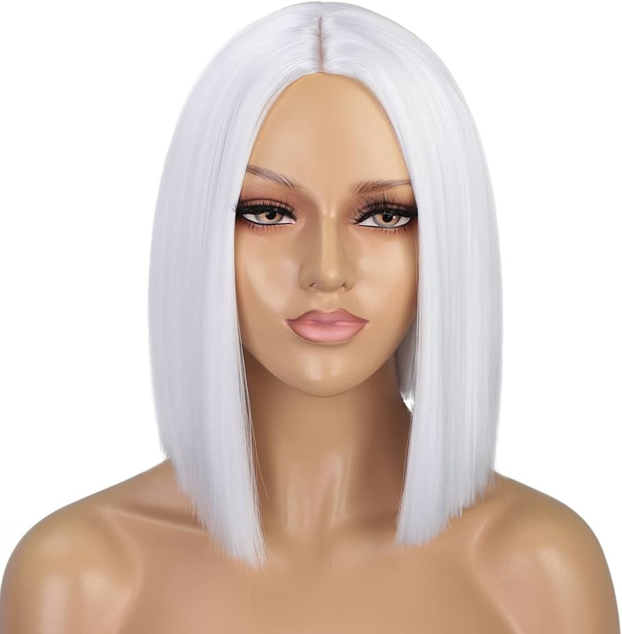 ENTRANCED STYLES White Wig Short Bob Wigs for Women 12Inch Heat Resistant Middle Part Straight Sy... | Amazon (US)