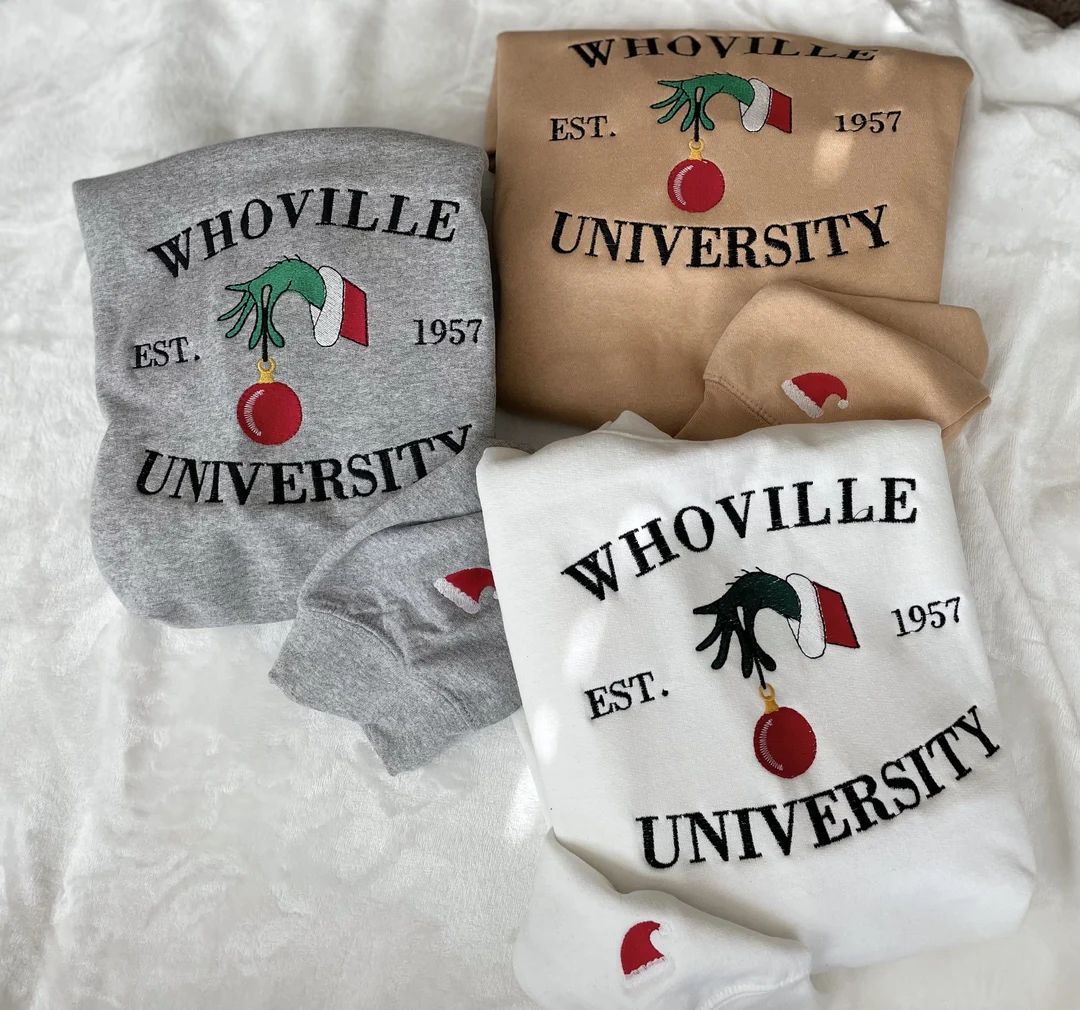 Christmas Sweatshirt, Christmas Whoville University Embroidered Sweatshirt, Christmas Embroidery ... | Etsy (US)