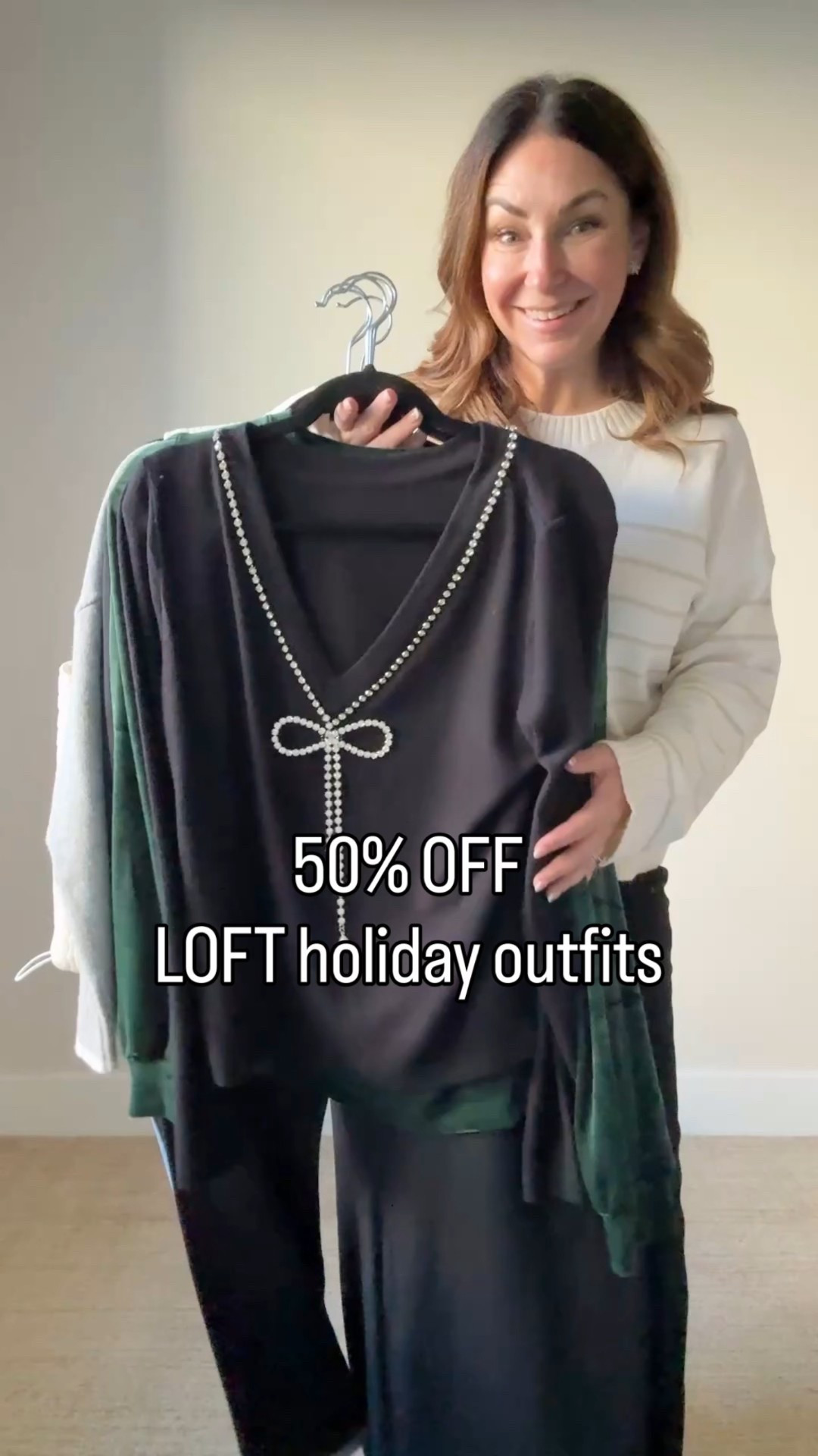 50% off LOFT! Wearing large in tops and 12 in pants and jumpsuit 

#LTKHoliday #LTKMidsize #LTKCyberWeek