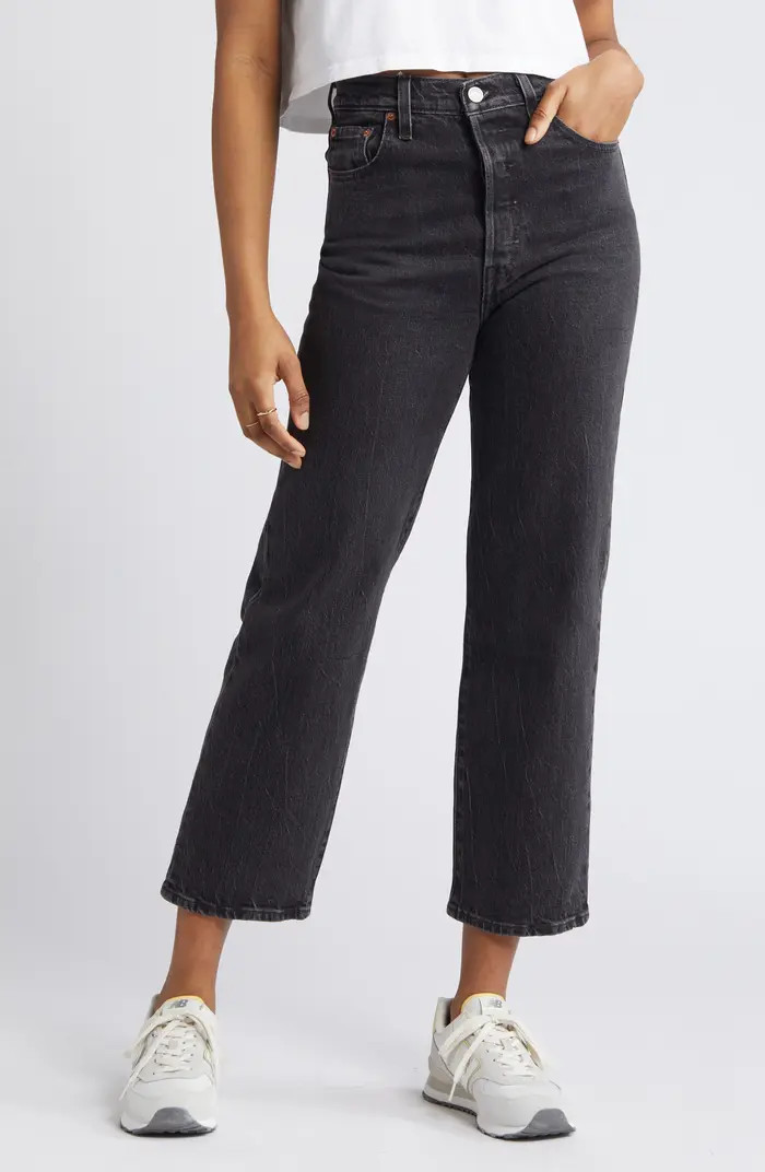 Ribcage Acid Wash High Waist Ankle Straight Leg Jeans | Nordstrom