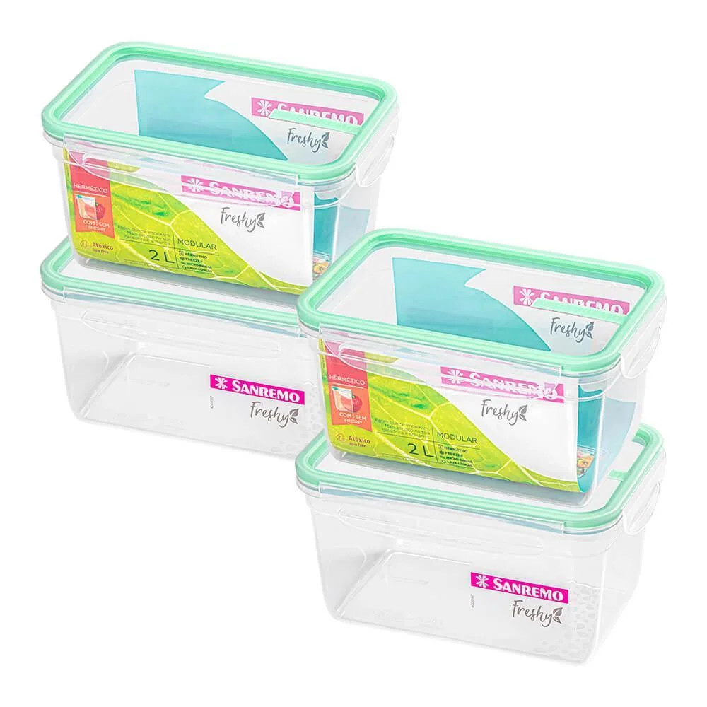 Jogo de Potes Herméticos de Plástico Freshy 4 peças 2L Verde - SanRemo SR1750-4 - Camicado | Camicado (BR)