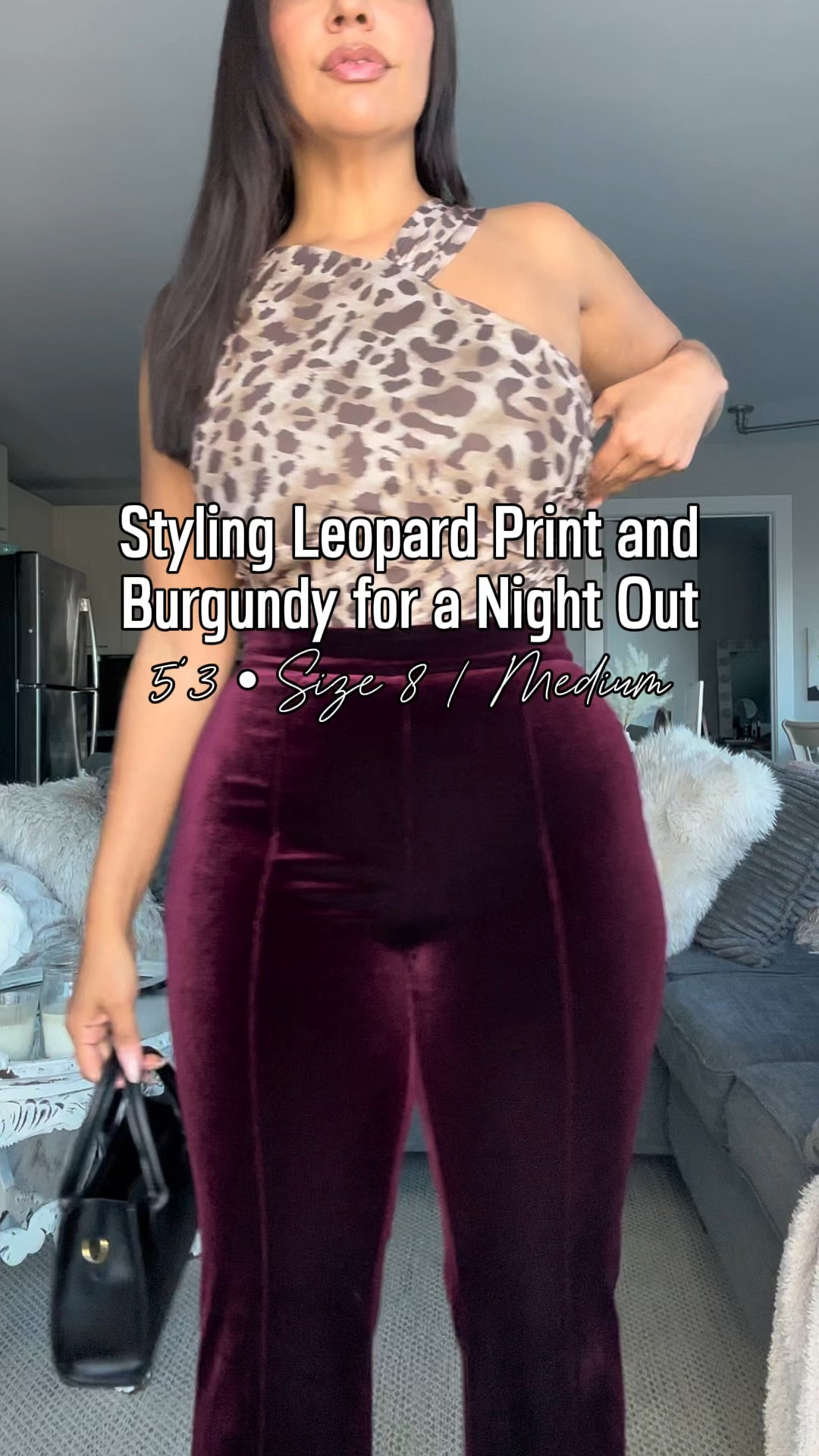 Styling leopard print and burgundy for a night out 🐆✨

Sizing ⬇️

5’3 
155 lbs
Size 8 / Medium
Bust: 34DDD
Waist: 28”
Hips: 43”
Wearing Size Medium in the bodysuit and pants 

fall outfits, date outfit, fall outfit, girls night outfit, bodysuit outfit

#LTKFindsUnder50 #LTKVideo #LTKStyleTip