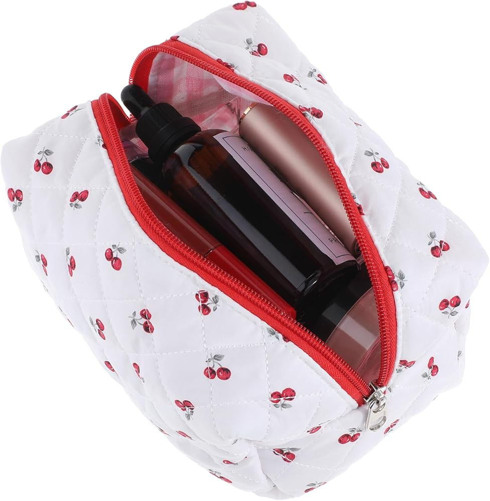 Cherry Makeup Bag Quilted Makeup Bag Cute, Travel Cosmetic Bags for Women Girls Small Makeup-Bag ... | Amazon (US)