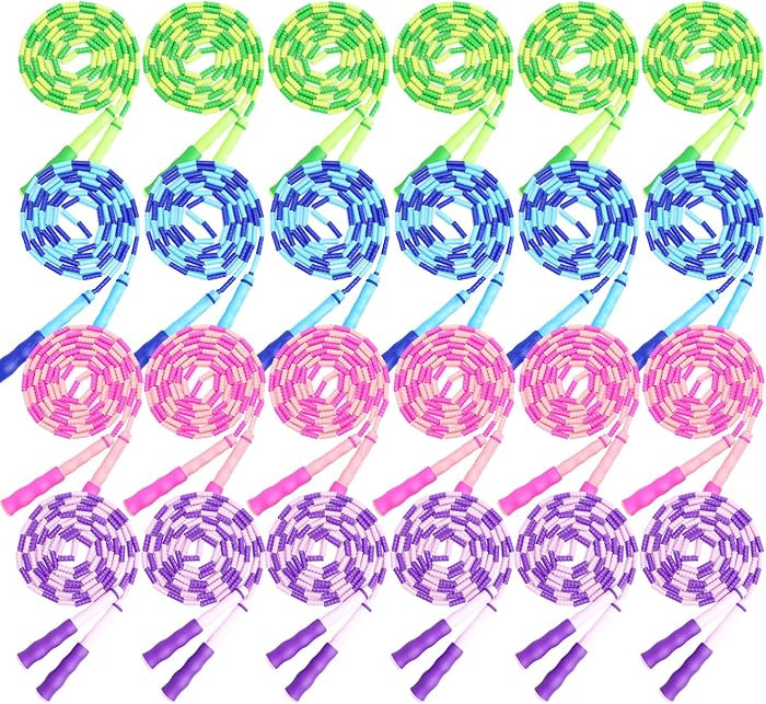 24 Pack kids Jump Ropes, Adjustable Free Segmented Skipping Rope with Soft Beaded,9.2 Feet Jumpin... | Amazon (US)