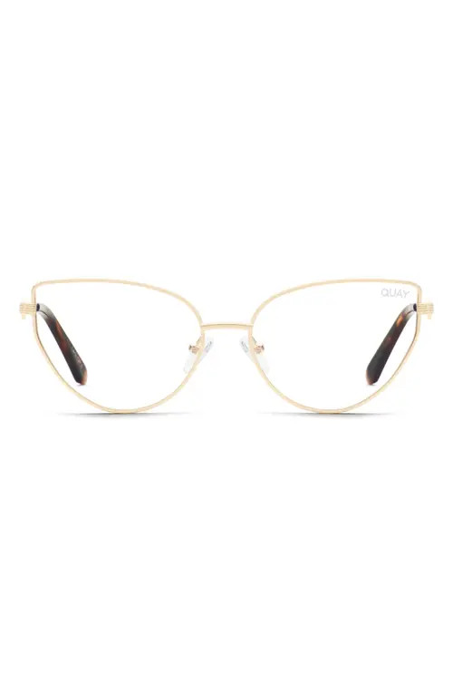 Quay Australia Checkmate 44mm Cat Eye Blue Light Filtering Glasses in Gold /Clear Blue Light at Nord | Nordstrom