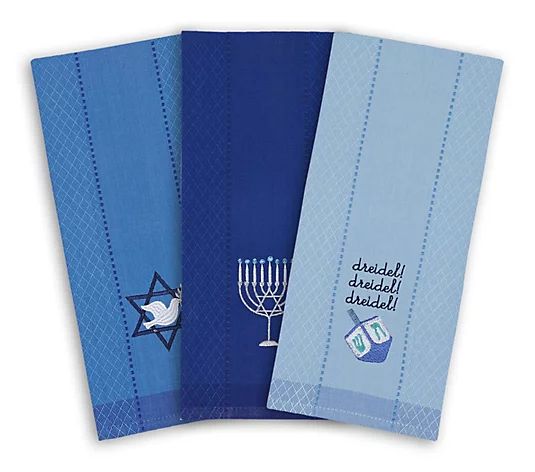 Design Imports Set of 3 Hanukkah Embroidered Kitchen Towels - QVC.com | QVC