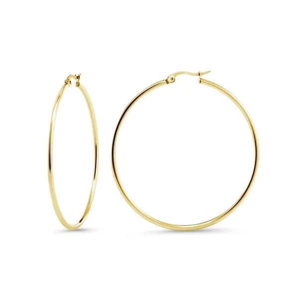 Stunning Stainless Steel Hoop Earrings Two-Pair Set in Silver and Gold, 50mm Diameter - Walmart.c... | Walmart (US)