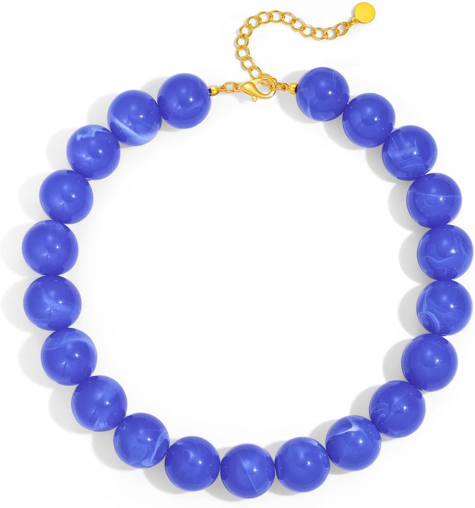 Chunky Beaded Necklace for Women 20MM Oversized Resin Bead Statement Necklaces Trendy Boho Summer... | Amazon (US)