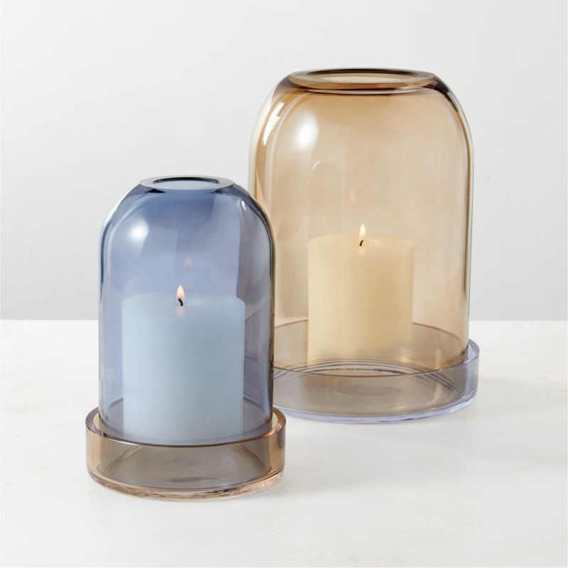 Zumel Round Two-Tone Glass Hurricane Candle Holders Set of 2 | CB2 | CB2