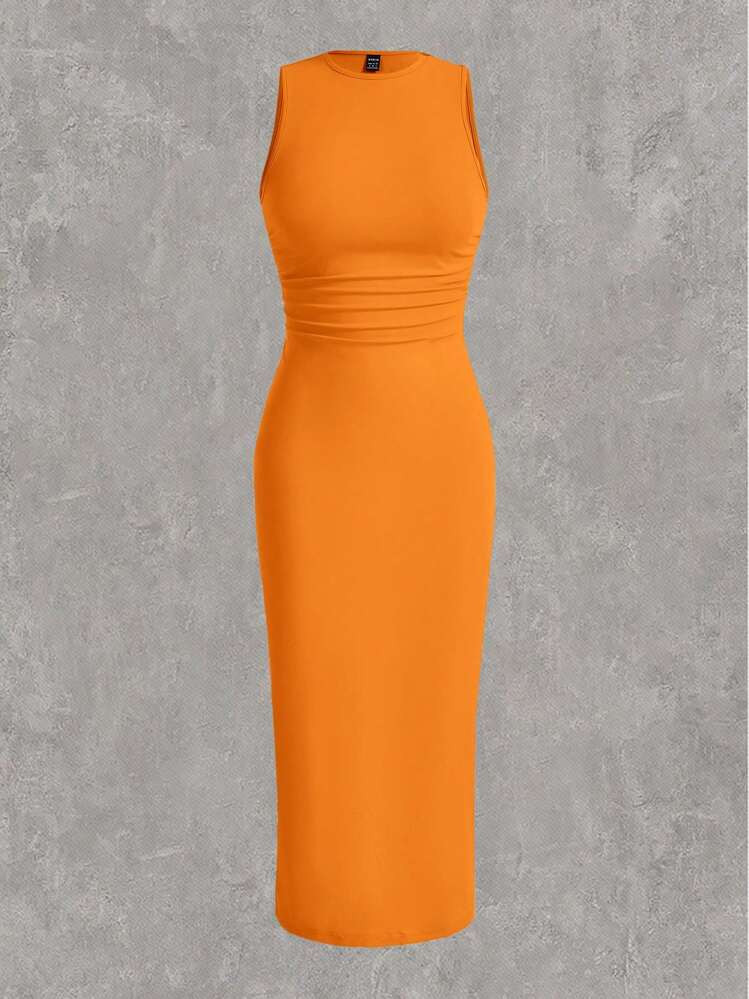 SHEIN EZwear Plus Size Knitted Solid Color Sleeveless Bodycon Dress | SHEIN