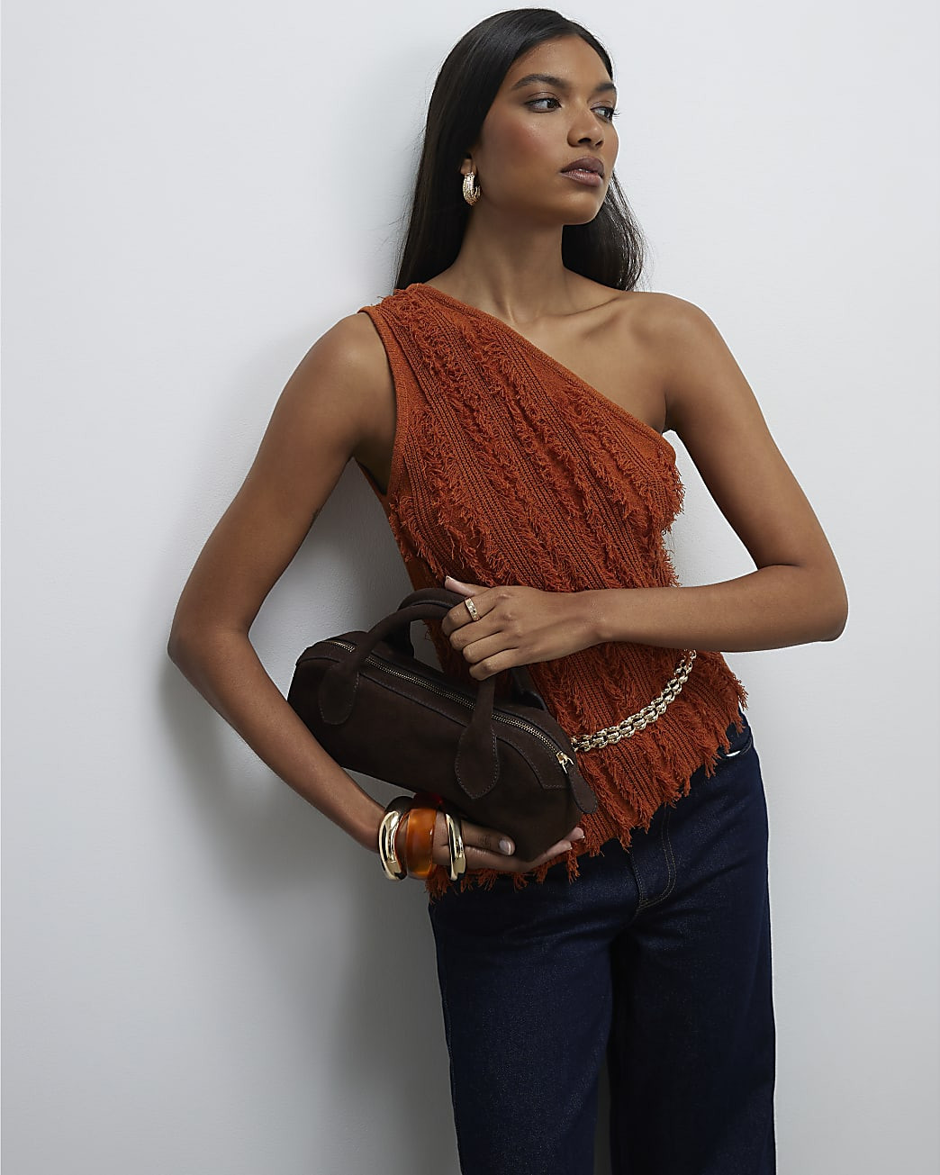 Brown Suede Premium Bowler Bag | River Island UK & IE