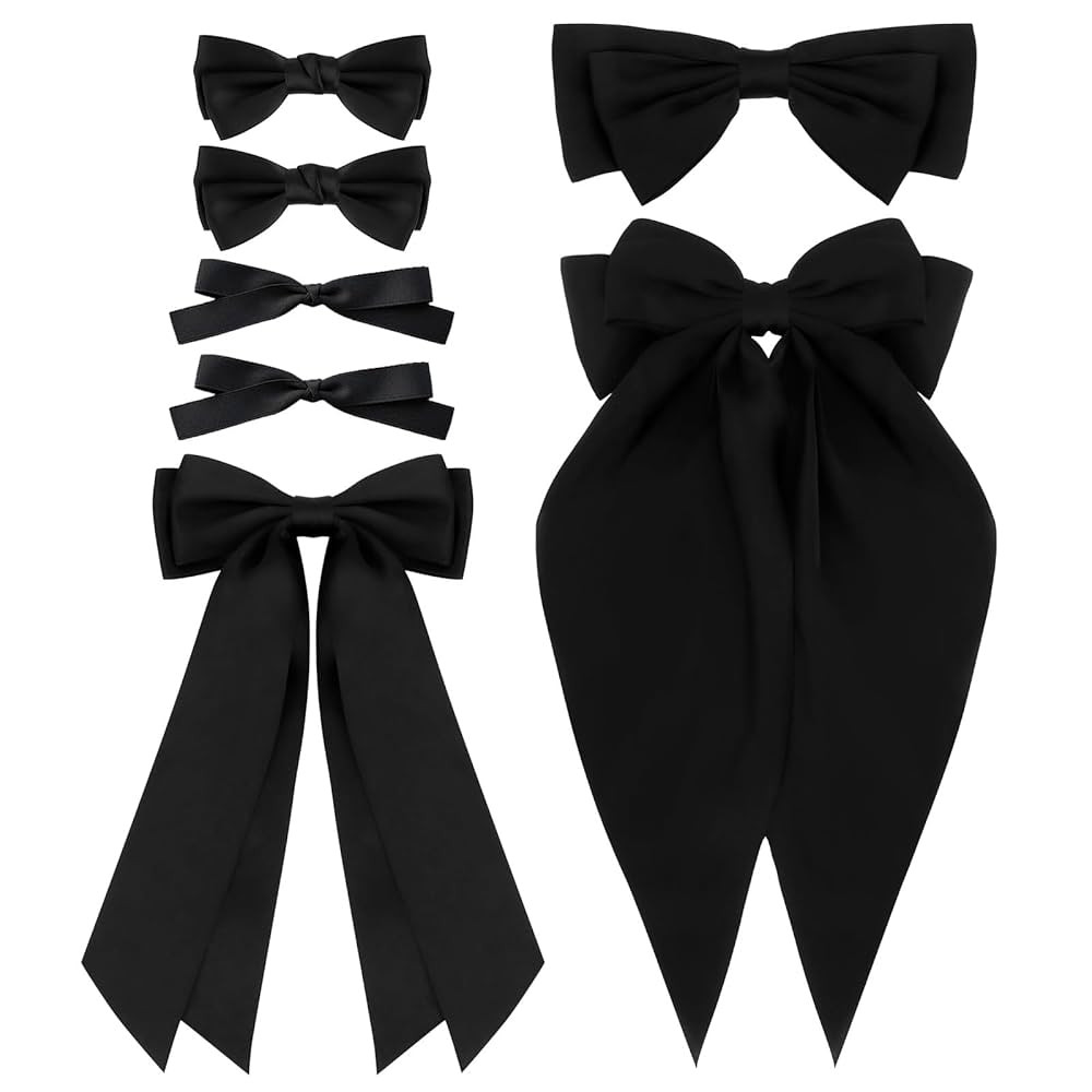 Velscrun Hair Bows for Women Girls 7Pcs Black Silky Hair Bow Large Coquette Bow Big Satin Bows Cl... | Amazon (US)