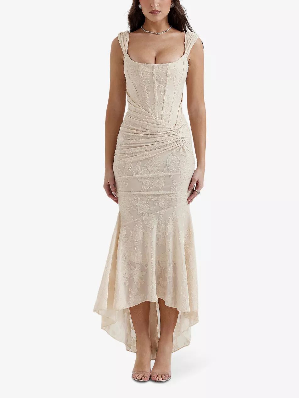 Cesca floral-print corseted stretch-woven maxi dress | Selfridges