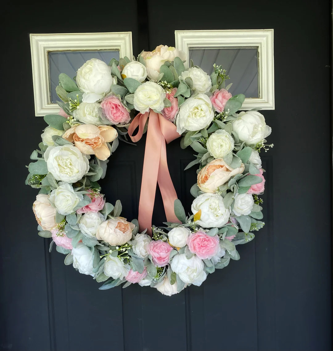 Peach Peony and Pink Ranunculus Wreath | Journey Decor