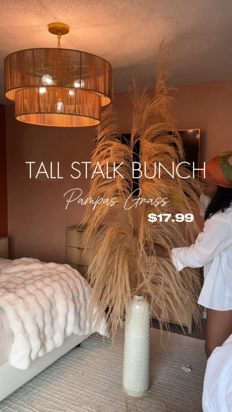 Had to share these with y’all🌾They are gorgeous! Also shared the Wayfair and Etsy (same style) below. They are more expensive on those sites, but Wayfair you get a bunch of 10!

✨Just a lil too tall and large for these corners, but I definitely recommend if anyone is wanting them! They give spa like calming vibe like the inspo pictures I showed where some people put them in their bathroom even🧡

✨Also shared the bloom sign pampas grass and hello gorgeous sign  in the auto dm as well🤗

✨Hobby Lobby for the multi color rust,white,  and copper color. Might need to check in the Fall, but I shared other ones on my Amazon if you want them now. 

✨Which pampas grass is your fav style?!