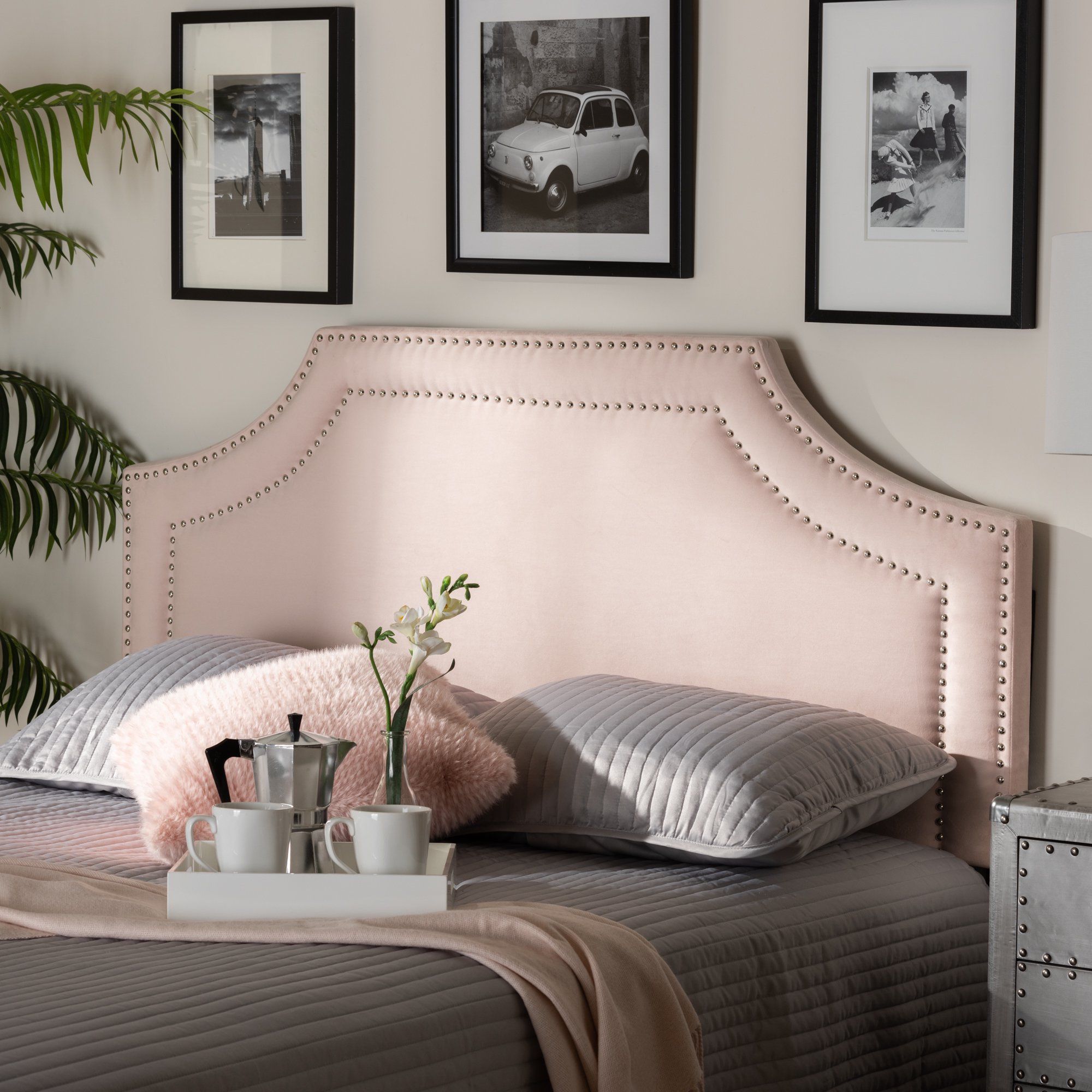 Baxton Studio Avignon Modern and Contemporary Light Pink Velvet Fabric Upholstered Full Size Head... | Walmart (US)