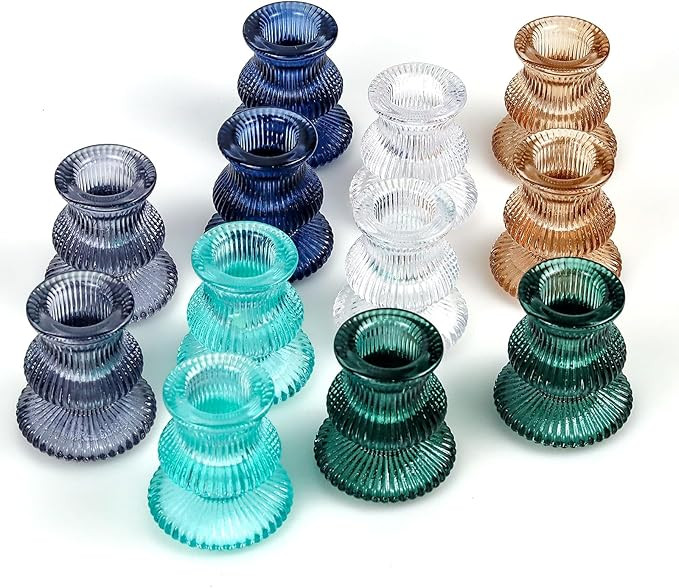 WDHODEC Christmas Taper Candle Holders 12PCS Glass Candlestick Holders for Table Centerpiece Colo... | Amazon (US)
