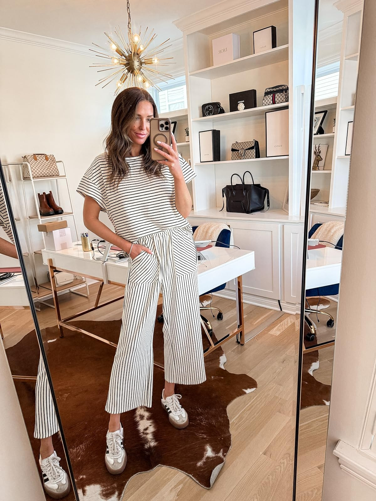 Obsessed with this striped matching set! It’s so comfy and cute // wearing a small in the set, sneakers fit true to size 

 #LTKgrwm #LTKootd #LTKTravel
