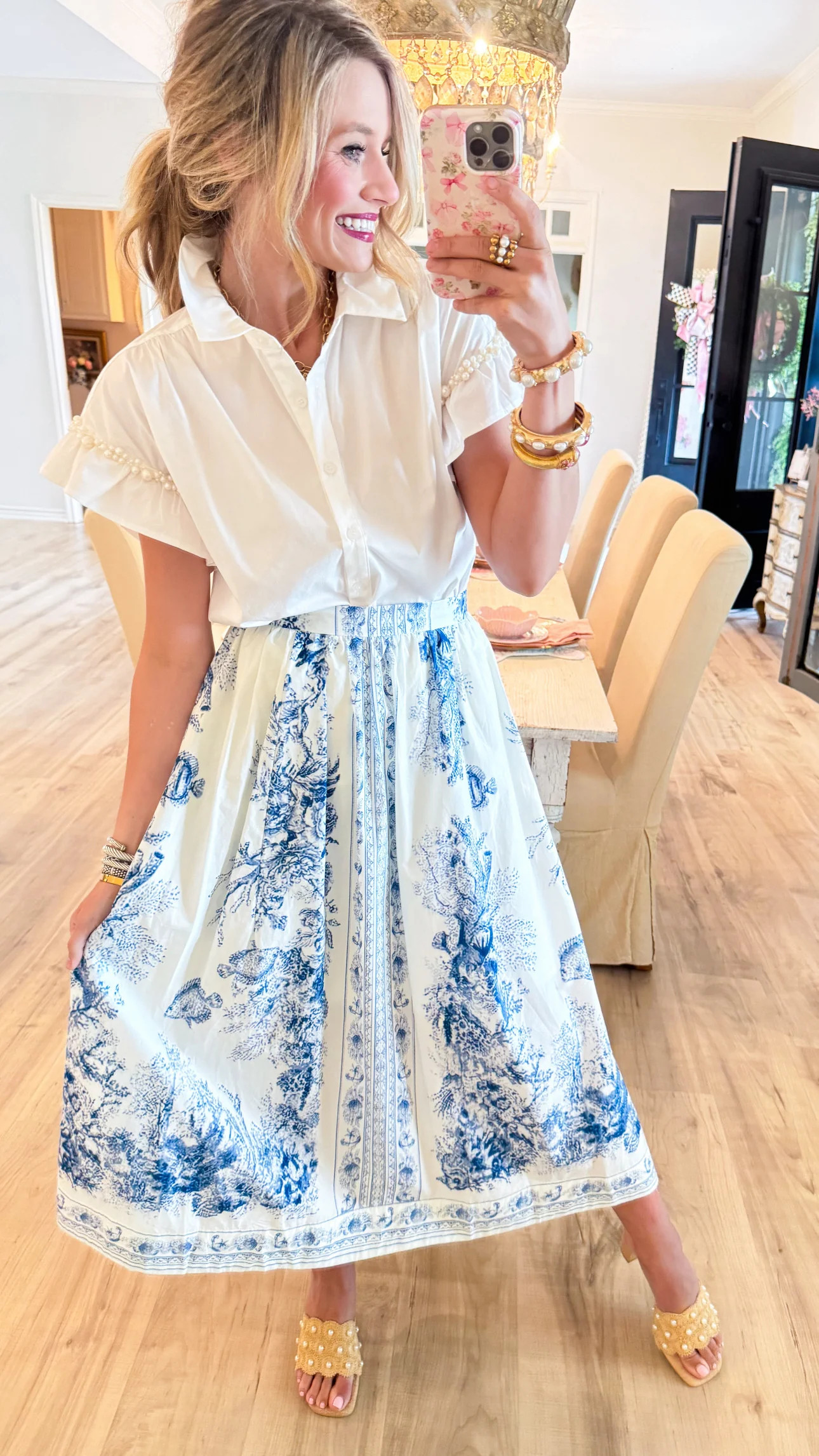 Blue Multi Floral Printed Midi Skirt | Shop.app
