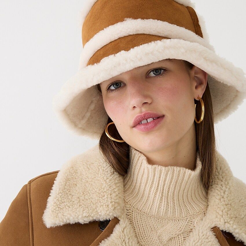 Collection bucket hat in leather and shearling | J.Crew US