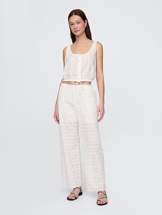 Mid Rise Eyelet Easy Wide-Leg Pants | Gap (US)