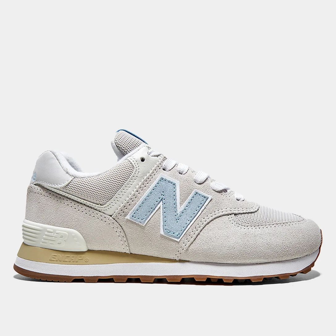 Tênis Couro New Balance 574 V'2 Feminino - Off White+Azul | Netshoes (BR)