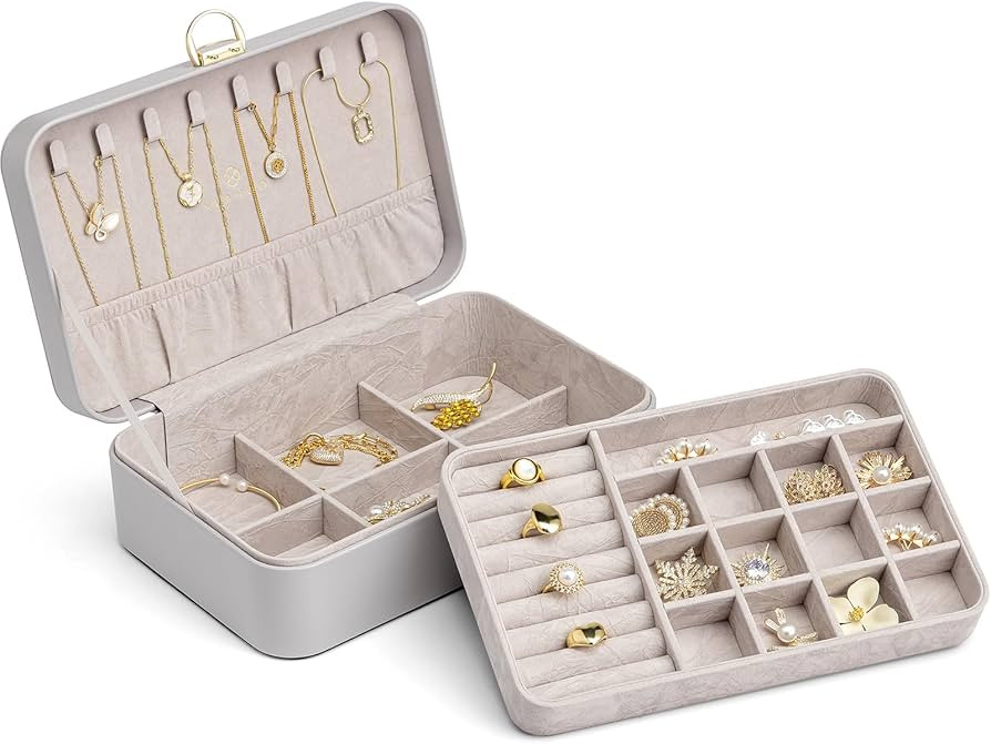 Vlando Jewelry Box,Jewelry Travel Case,2 Layer Jewelry Organizer for Necklace Earring Storage Bir... | Amazon (US)