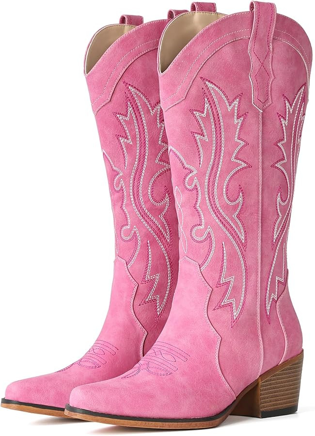 IUV Cowboy Boots For Women Western Cowgirl Boots with Chunky Heel Mid Calf Snip Toe Ideal for low... | Amazon (US)