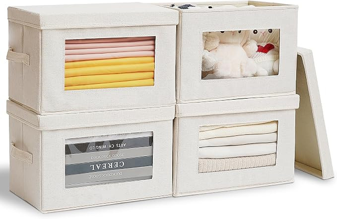 4-Pack 15" Fabric Storage Bins with Lids, Closet Organizers and Storage Boxes with Clear Window, ... | Amazon (US)