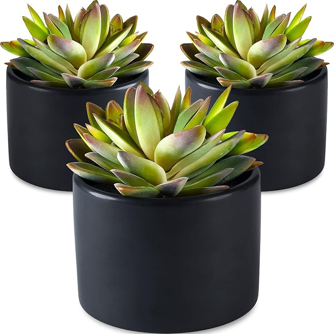 SEEKO Artificial Succulents 3 Pack Faux Potted Plant Decor - Realistic Faux Succulents Perfect Sm... | Amazon (US)