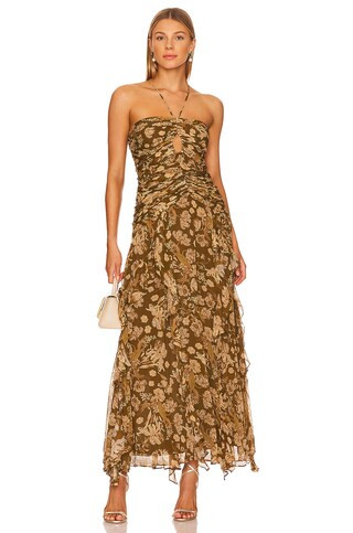 Shona Joy Rosaline Keyhole Frill Maxi Dress in Cumin Multi from Revolve.com | Revolve Clothing (Global)