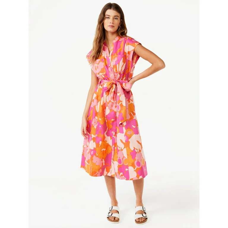 Free AssemblyFree Assembly Women’s Belted Midi Shirt Dress with Short Sleeves, Sizes XS-XXXLUSD... | Walmart (US)