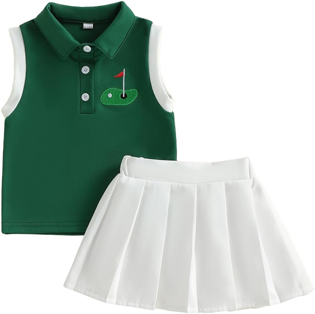 Toddler Baby Girl Golf Outfit Golf Print Lapel Collar Sleeveless Tank Top Mini Skirt Set Baby Gir... | Amazon (US)