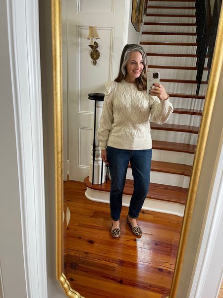 All the cozy feminine feels with this ruffle sleeve sweater, girlfriend jeans and classic animal print flats! Love Belk and Chico’s. 



#LTKsalealert #LTKstyletip #LTKSeasonal