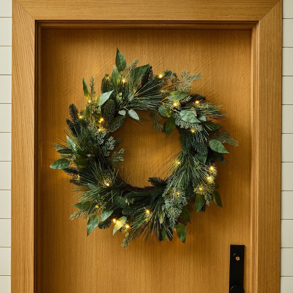 Pre-Lit Faux Mixed Seeded Eucalyptus Wreath & Garland | West Elm (US)