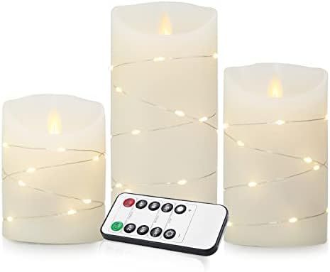 Yinuo Candle Led Flameless Candle Flickering with Remote, Real Wax Fake Wick Moving Flame, Faux W... | Amazon (US)