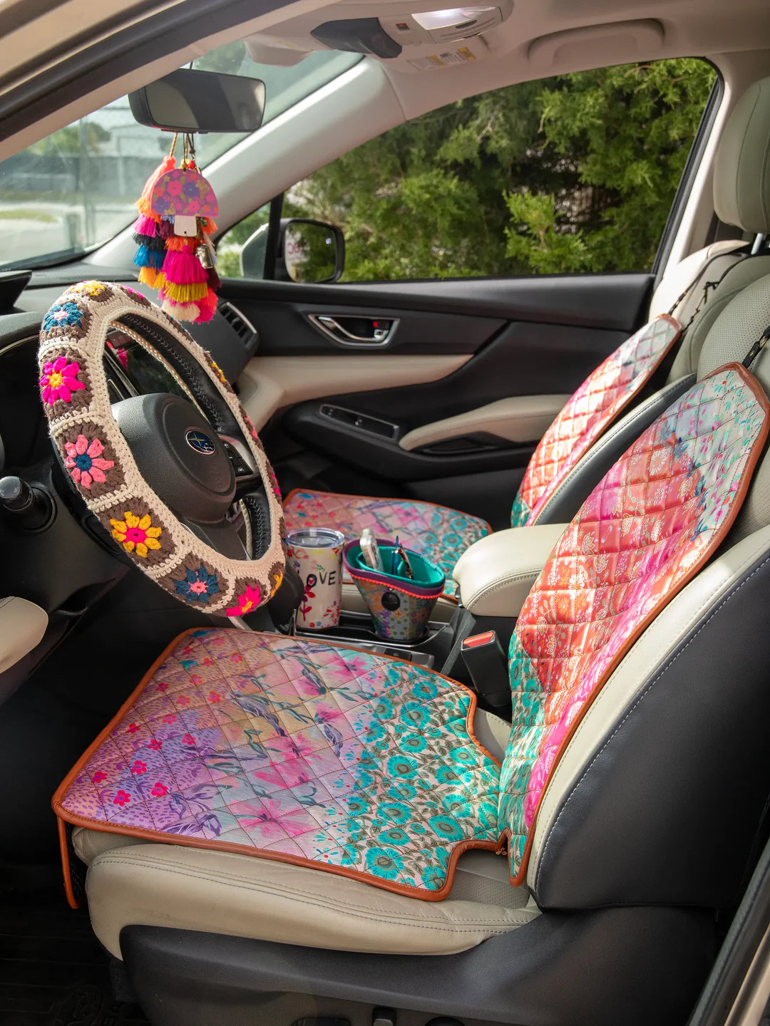 Car Seat Protector - Pink Watercolor Patchwork | Natural Life