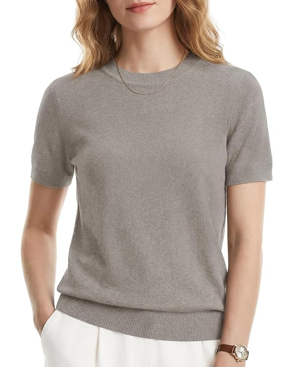 OROLANA Women's Short Sleeve Sweater Top, Lightweight Wool Blend Knit Crewneck Pullover for Work,... | Amazon (US)