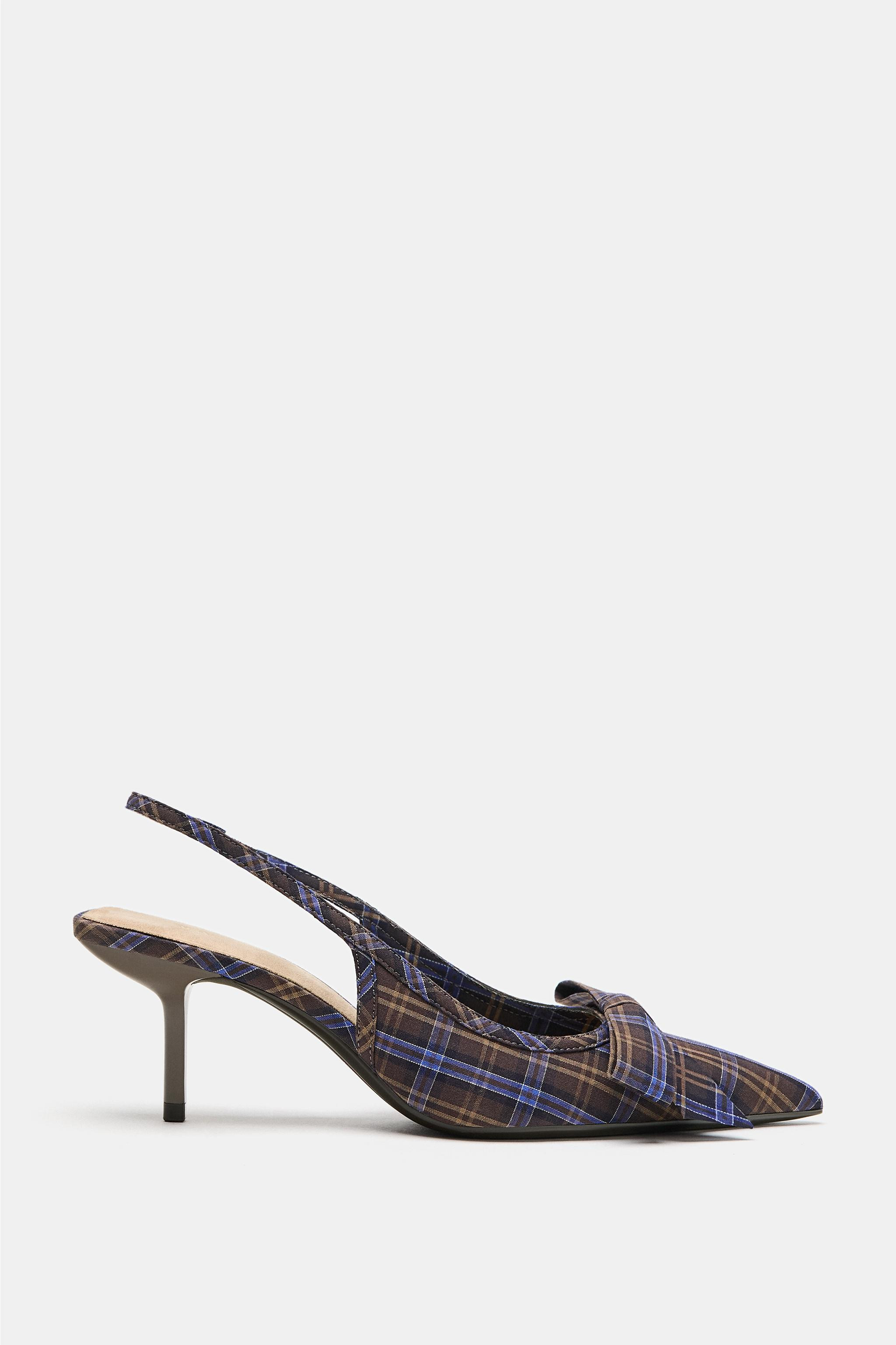 BOW DETAIL CHECK PRINT HEELED SHOES | Zara UK